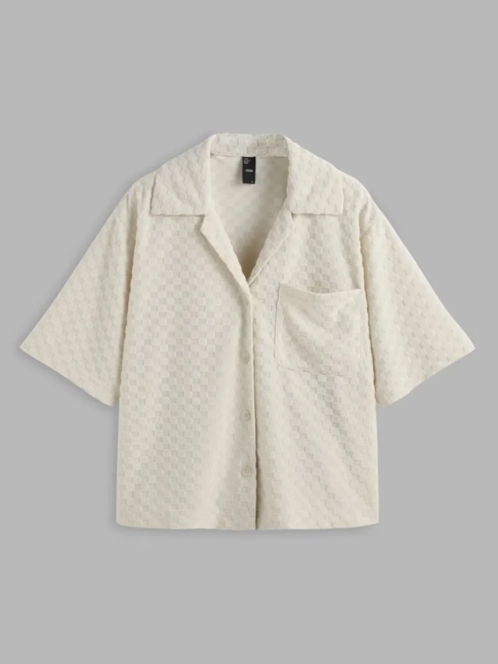 CIDER Cream Textured Check Collared Button Up Top Small